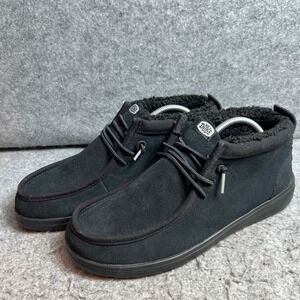 Hey Dude Mens Wally Mid GripR Black Suede Faux Fur Lined Chukka Boots Size 11